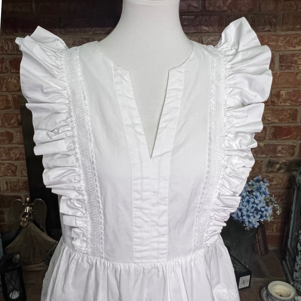 Endless Rose Anthropologie White Ruffle Sleeve Dress Trim V-Neck Garden Party L - Picture 3 of 13